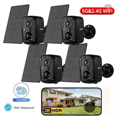 Solar Security Cameras Wireless Outdoor, Battery Powered 4MP 2.4Ghz&5Ghz WiFi Cameras for Home Surveillance, PIR/AI Motion Detection, IP66 Waterproof, Color Night Vision, 2-Way Audio, Cloud/SD Storag