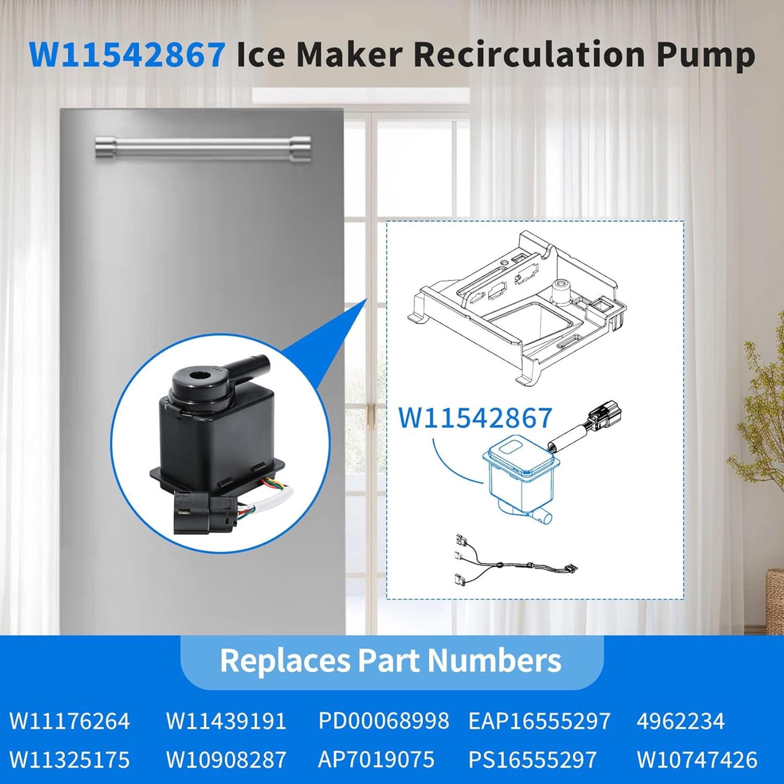 ARCADORA W11542867 Ice Maker Recirculation Pump Replacement Part For Whirlpool Kenmore Appliances