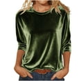 thumbnail image 2 of Velour Sweatshirt Women V Neck Long Sleeve Casual Pullover Soft Warm Shirts Velvet Tops Fall Outfits for Women Army Green XXL, 2 of 7
