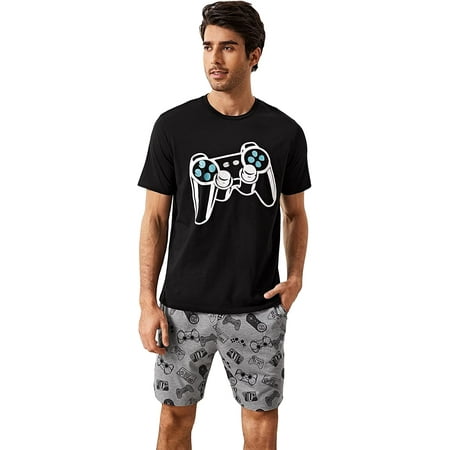 

ZWQIANFENGXI Men s Short Sleeve Striped Sleepwear Button Down Shirt and Shorts Pajama Set