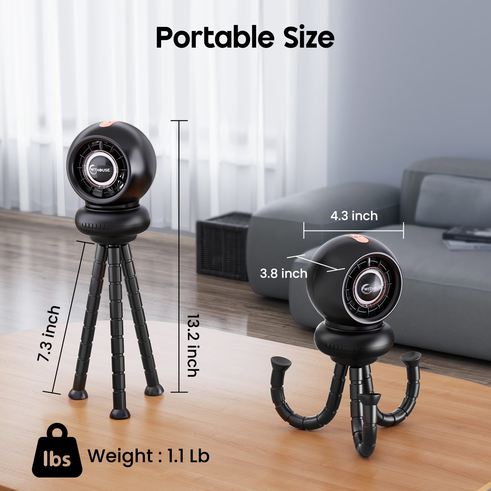 WITHOUSE Battery Operated Stroller Fan Large ,8000mAh Rechargeable Fan,  75° Auto Oscillation Portable Fan for Stroller, 4 Speeds with Natural Wind,5-12H Runtime, Detachable Base & LED Display