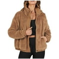 thumbnail image 2 of RYDCOT Women's Cropped Sherpa Jacket Women's 2023 Winter Coat Long Sleeve Lapel Zip Up Button Down Fleece Jackets Teddy Coat Outerwear, 2 of 9