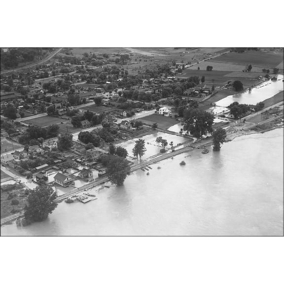 24"x36" Gallery Poster, Aerial photograph of flood, unidentified stretch of lower Mississippi River. NARA 285956
