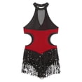 thumbnail image 5 of TiaoBug Women Sparkling Fringed Latin Jazz Dance Leotard Sleeveless Bodysuit Modern Lyrical Dance Costume Burgundy XL, 5 of 7