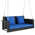 thumbnail image 2 of Tcbosik Rattan Swing Chair with Cushion, Hanging Bench with Chain, Outdoor Lounge Chair for Garden, Balcony, Living Room, 660 lbs Capacity, Black, 2 of 13