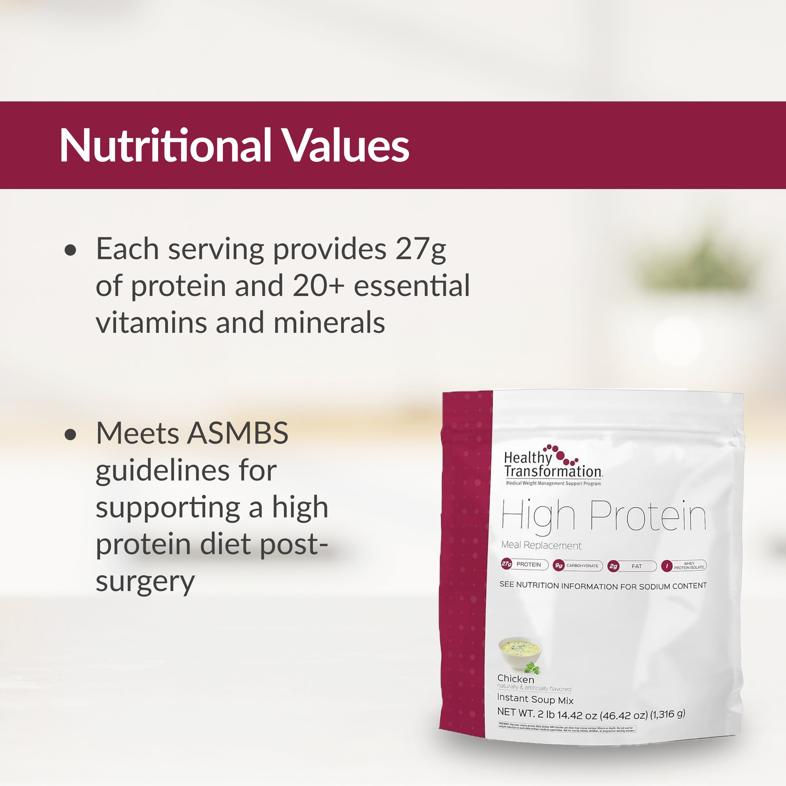Bariatric Advantage High Protein Meal Replacement Drink Mix, Protein Powder Whey Isolate for Gastric Bypass and Sleeve Gastrectomy Patients, 27g Protein, Lactose Free - Chicken Soup - 28 Servings