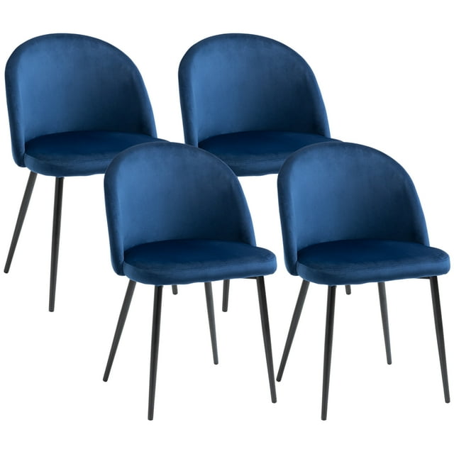 HOMCOM Dining Chairs Set of 4, Velvet-touch Upholstery Side Chair, Blue