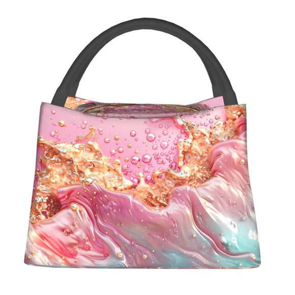 Vsdgher Abstract Pink Gold Splash Print Insulated Bags, Insulated Cooler Bag Totes for Hot or Cold Food Bring or Delivery