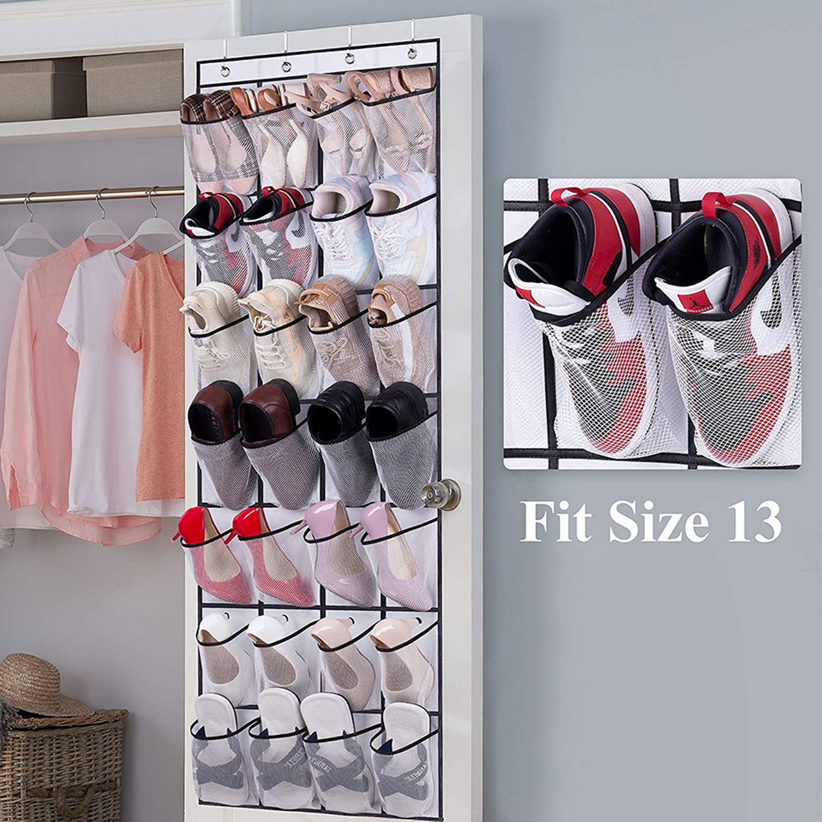 Hinzonek 28 Large Mesh Pockets Over The Door Shoe Rack, Hanging Shoe