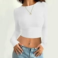 thumbnail image 2 of MIASHUI T-Shirt à Manches Longues Court Ajusté Col Rond Uni pour Femmes Couche de Base Blanche,TTG, 2 of 4