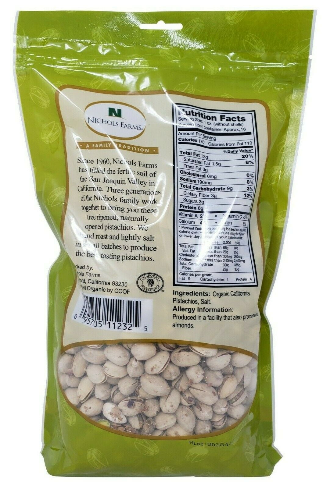 Nichols Farms California Pistachios Roasted Salted, Organic with Sea Salt, 32-ounce bag