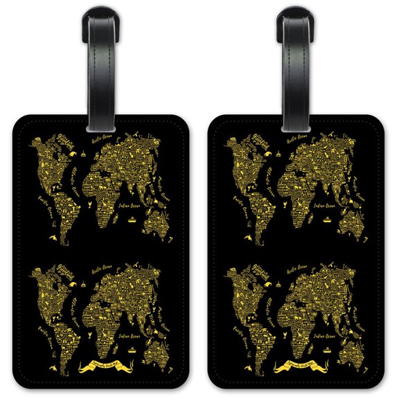 Typography World Map - Luggage ID Tags / Suitcase Identification Cards - Set of 2