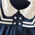 thumbnail image 4 of Odeerbi Toddler Girls Cotton Peter Pan Collar Dress Retro Court Style Princess Dress College Style Contrasting Lace Button Lapel Long Sleeve Round Neck Dress Blue, 4 of 6