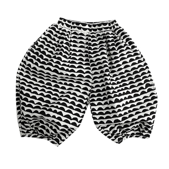 LIIPEE Girl Boy Harem Pants Geometric Printed Elastic Waist Wide Leg Trousers With Pockets Toddler Leisure Birthday Stretch Street Outdoor Hiking Pants,Black,12-18 Months