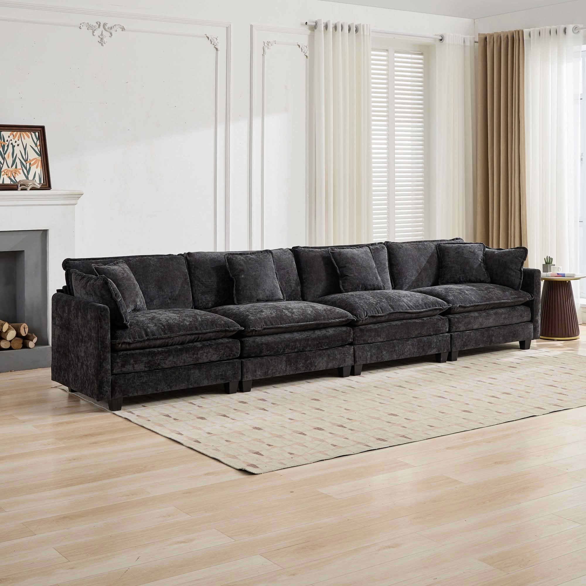 MAYEERTY 149.6 Inch Cloud 4‑Seater Modular Sectional Sofa, Chenille Couch with Double‑Layer Seat Cushion for Home Apartment, Ottoman Not Included