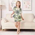 thumbnail image 6 of FORMRS Niños Short Sleeve Top and Pants Pajama Set Unisex Satin 2-Piece Sleepwear, Sizes 11-12Y, Retro Flower, 6 of 8