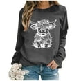 thumbnail image 3 of WEAIXIMIUNG Chandails en Molleton pour Femmes Tendance Zip Automne et Hiver 2024 Col Rond Mode Imprimé Vache Manches Longues Mode Décontractée Top Sortie, 3 of 4