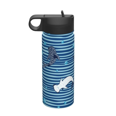 

Zeuib Sharks on White Blue Striped Print 18oz Sports Insulated Kettle Insulated Cups With Handle Sports Water Kettle Water Bottle Insulated