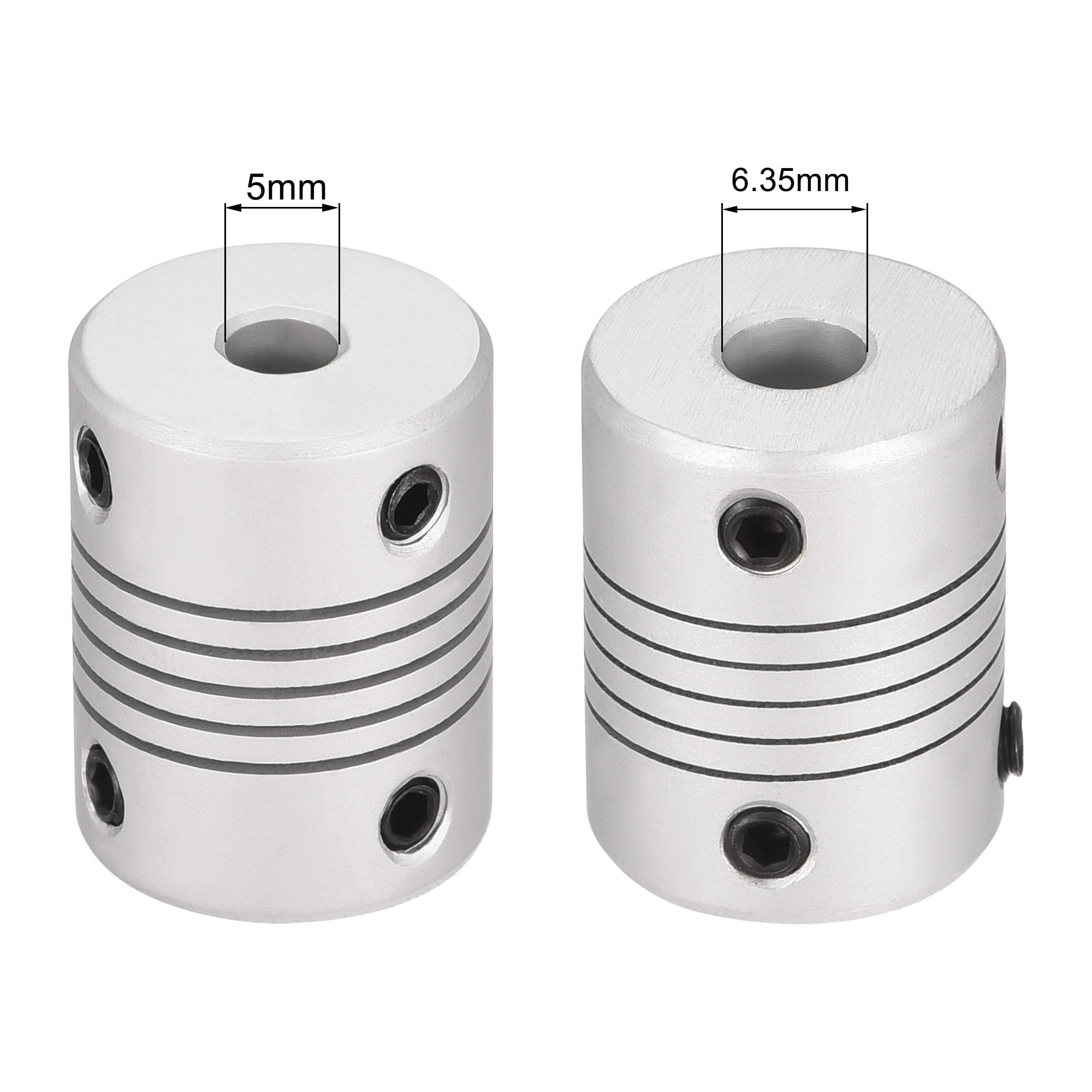 6.35mm To 8mm Aluminum Alloy Shaft Coupling Flexible Coupler L25xD19 Silver, 5pcs
