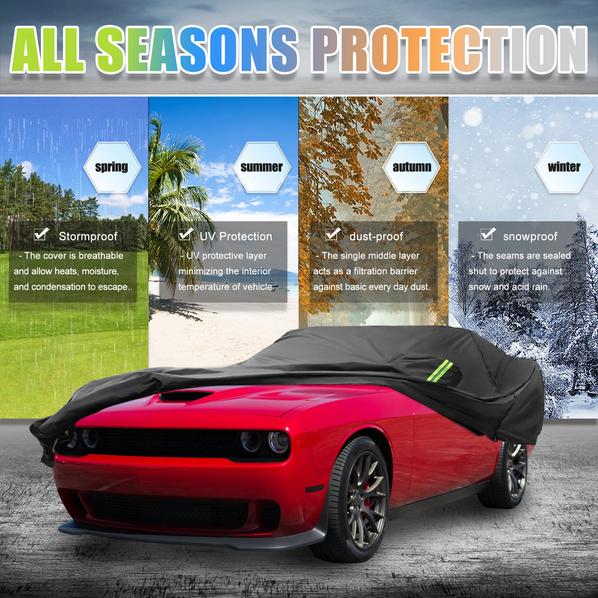 Unique Bargains 210Dpu Waterproof Car Cover Black ["for Dodge Challenger 08-23"]