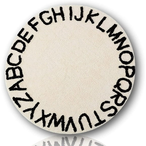 ABC Enfants Tapis Alphabet Aire Éducative Tapis pour les Tout-Petits - Jeu de Bébé & Lit Tapis en Peluche, Tapis Alphabet Tissé à la Main pour la Tente de Tipi de Décoration à la Maison (Ronde, 32 ", Rose Blanc)