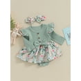 thumbnail image 3 of Suealasg Baby Girls Easter Outfit 3 6 9 12 18 Months Infant Girls Long Sleeve Bunny Print Romper Dress + Headband Set 0-18M 2Pcs Newborn Girl Spring Clothing, 3 of 9