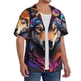thumbnail image 2 of Sikiie Colorful Wolf Head Men's Wrinkle Free Untucked Cuban Shirt Business Casual Button Down Shirts Short Sleeve Shirt3X-Large, 2 of 5