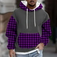 thumbnail image 2 of Enjoytime Mens Sweatshirt Long Sleeve Drawstring Casual Pullover Tops Fashion Patchwork Plaid Loose Oversized Hoodies Purple XXXXL, 2 of 5