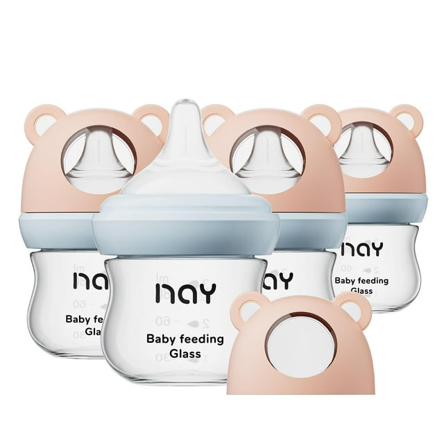 Set de 4 biberones de vidrio yanyoyo para bebé de 90 ml con flujo lento y anti-cólico