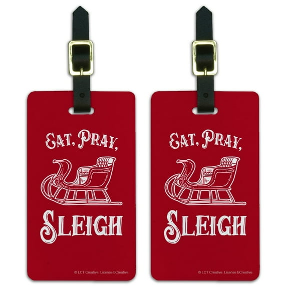 Eat Pray Sleigh Christmas Winter Funny Humor Luggage ID Tags Suitcase Carry-On Cards - Set of 2