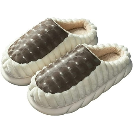 

PIKADINGNIS Women Men Cozy Trendy Wave Line Non-slip Slippers Fluffy Faux Fur Plush Lining Starlight Soft House Shoes Indoor Outdoor