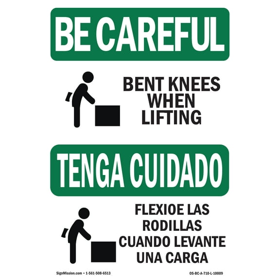 OSHA BE CAREFUL Sign - Bend Knees When Lifting Bilingual | Aluminum Sign | Protect Your Business, Work Site, Warehouse & Shop Area | Made in the USA