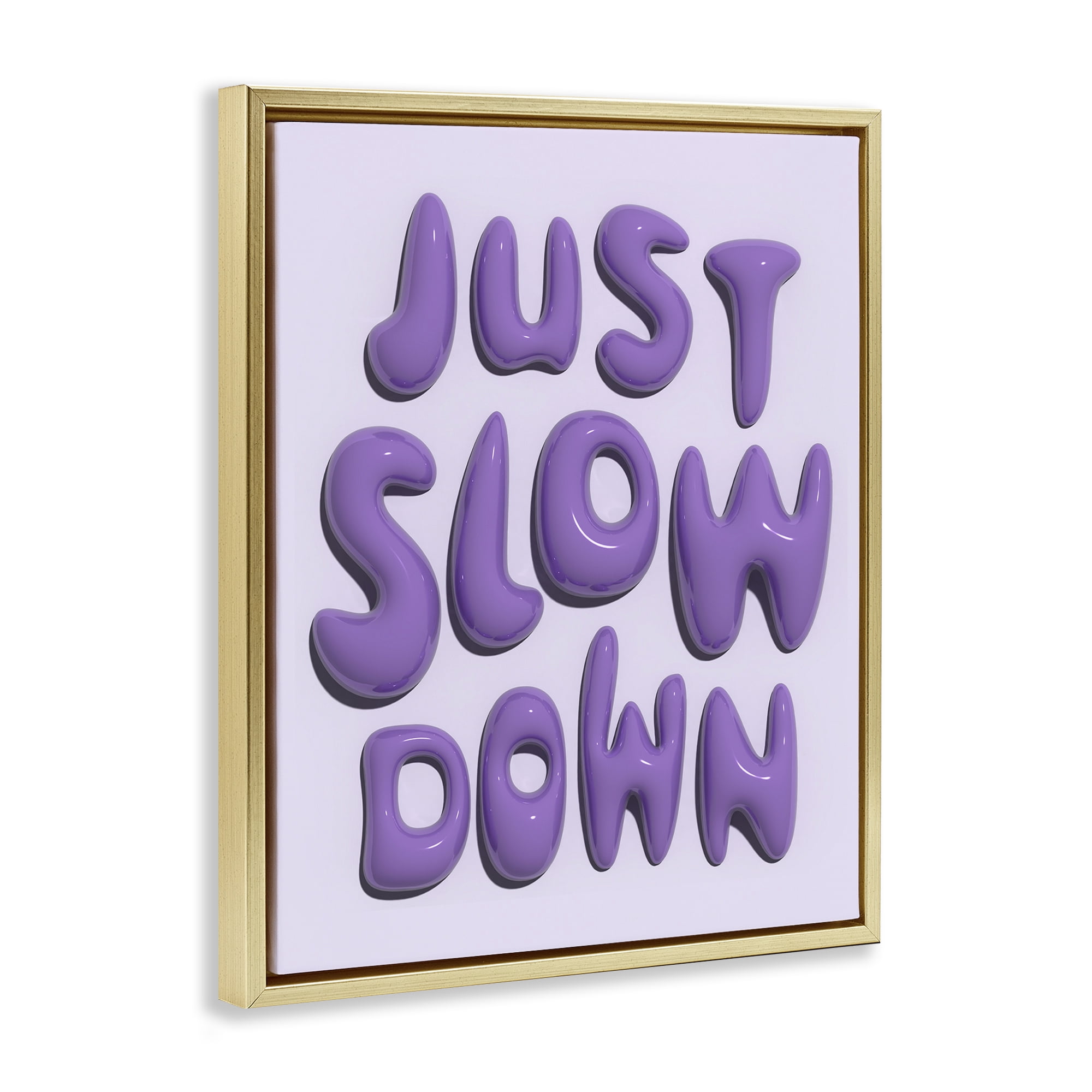 Stupell Industries Purple Just Slow Down Text & Numbers Painting Gold Floater Framed Canvas Art Print Wall Art, 25 x 31