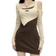 thumbnail image 2 of Vestido ajustado con hombros descubiertos Vestido elástico de manga larga elástico y ajustado para mujer para citas Marrón L, 2 of 8
