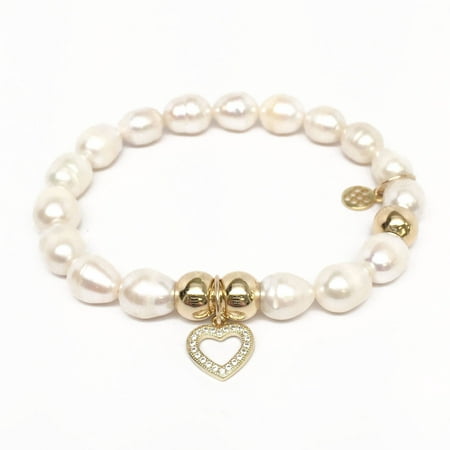 Julieta Jewelry Freshwater Pearl Heart Charm 14kt Gold over Sterling Silver Stretch Bracelet