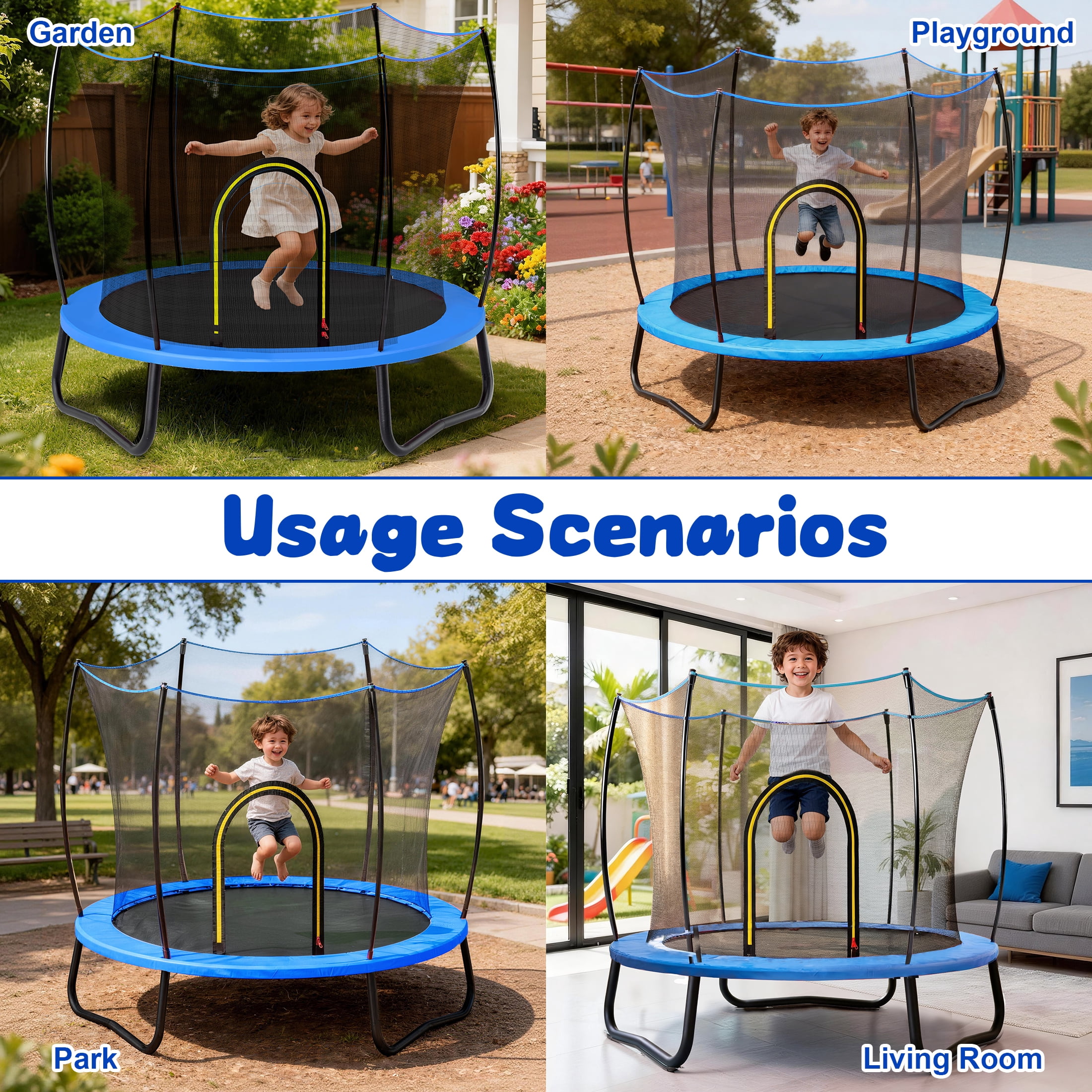 4.5FT Trampoline with Safety Enclosure for Kids, SEGMART Toddler Trampoline with Basketball Hoop, Kids Trampoline with Jumping Mat, Mini Trampoline, Indoor Trampoline, Gifts for Boys Girls, 110LBS