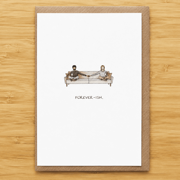 Forever-ish Funny Anniversary Card for Husband Wife Boyfriend Girlfriend, Minimalist Couple Romantic Greeting Card, 5x7 Inch, Blank Inside, Envelope Included