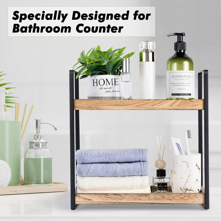 2-Tier Countertop Organizer for Bathroom Counter - Wood Bathroom