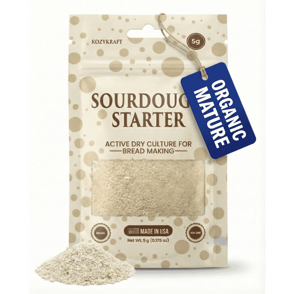 Sourdough Starter Culture – Dehydrated Wild Dry Yeast for Baking Homemade Artisan Bread – Organic, Non-GMO, Fresh, Long-Lasting & Beginner-Friendly (5 Grams)
