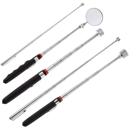 

5 Pieces Magnetic Telescoping Pick-up Tool Kit with 1 lb/ 15 lb Pick-up Rod Telescoping Handle 360 Swivel Round Inspection Mirror for Extra Viewing Pickup Dead Angle