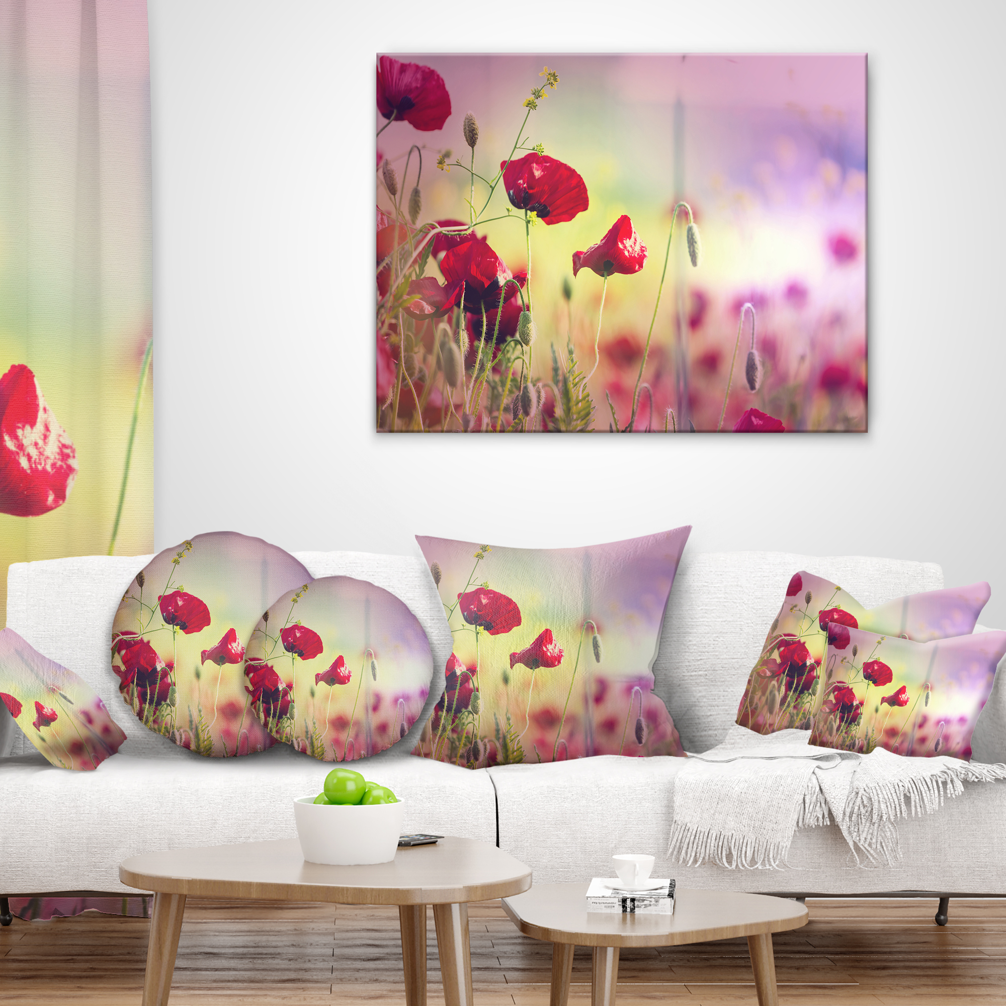 Designart Beautiful Poppy Flower Garden - Floral Throw Pillow - 16x16