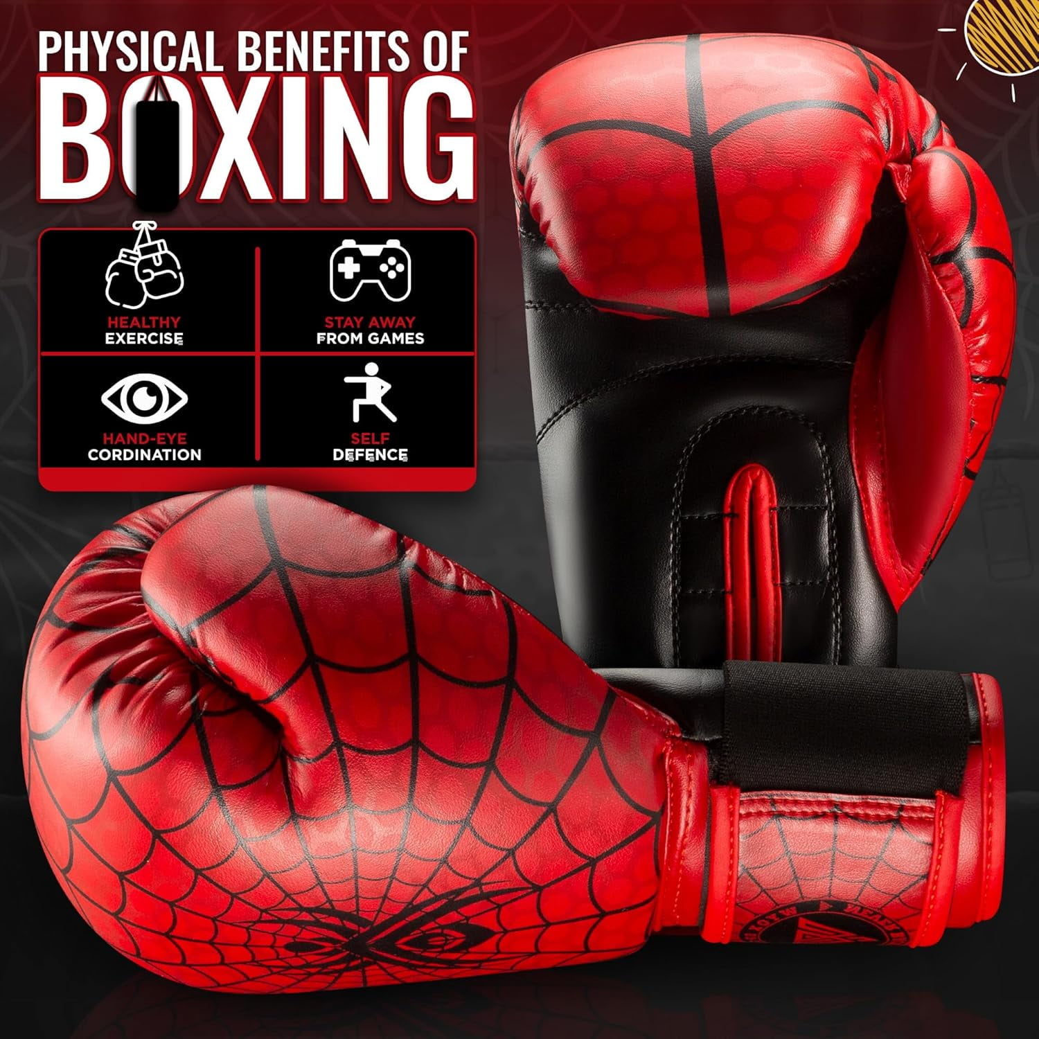 WYOX 4oz Kids Boxing Gloves – Spyder | Training, Punching Bag, Muay Thai, Kickboxing, MMA Equipment| Strength
