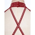 thumbnail image 7 of TiaoBug Women Rhinestones Halter Split Lyrical Dance Dress Contemporary Dancewear Burgundy XL, 7 of 7