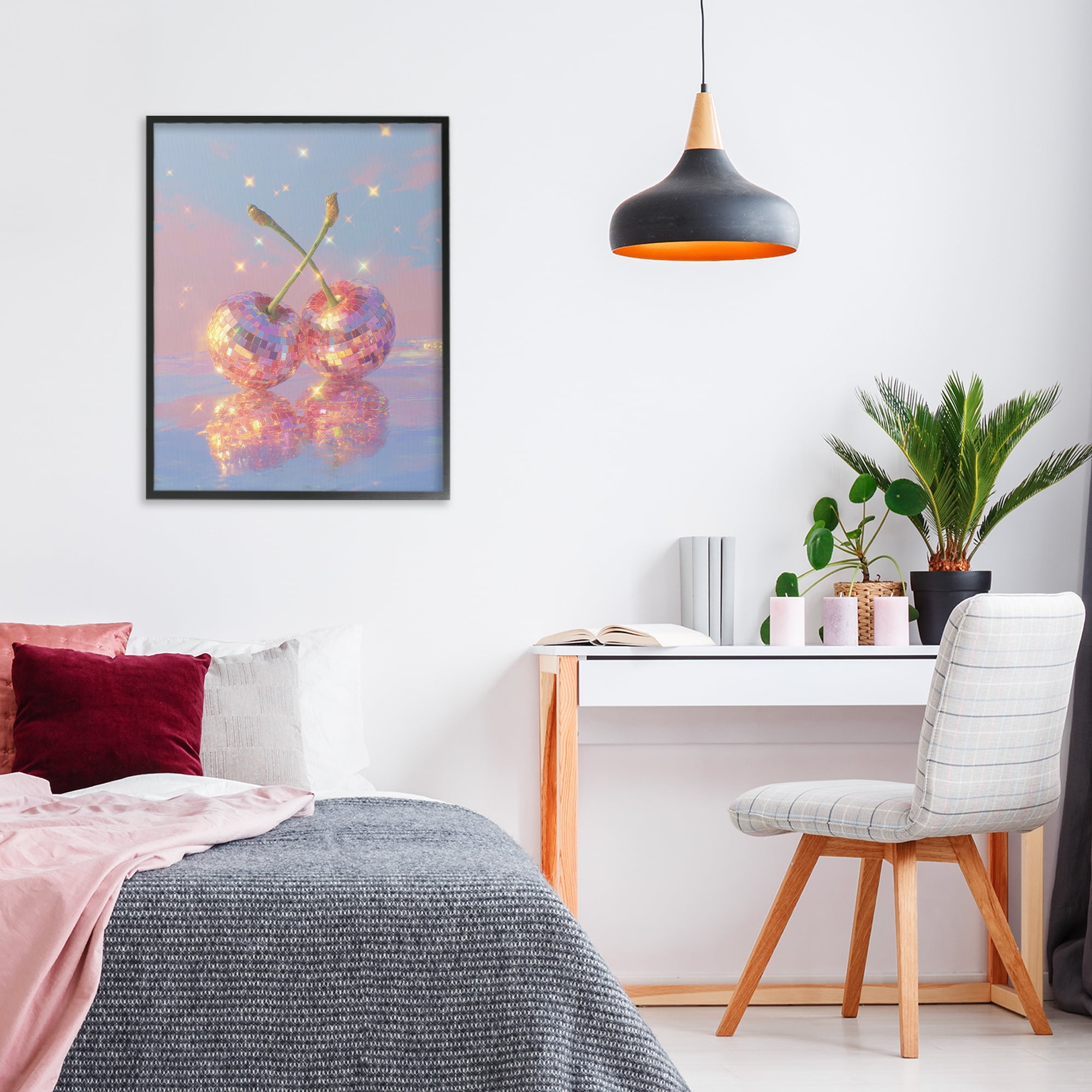 Disco Cherry Reflection Black Framed Giclee Art, design by Ziwei Li