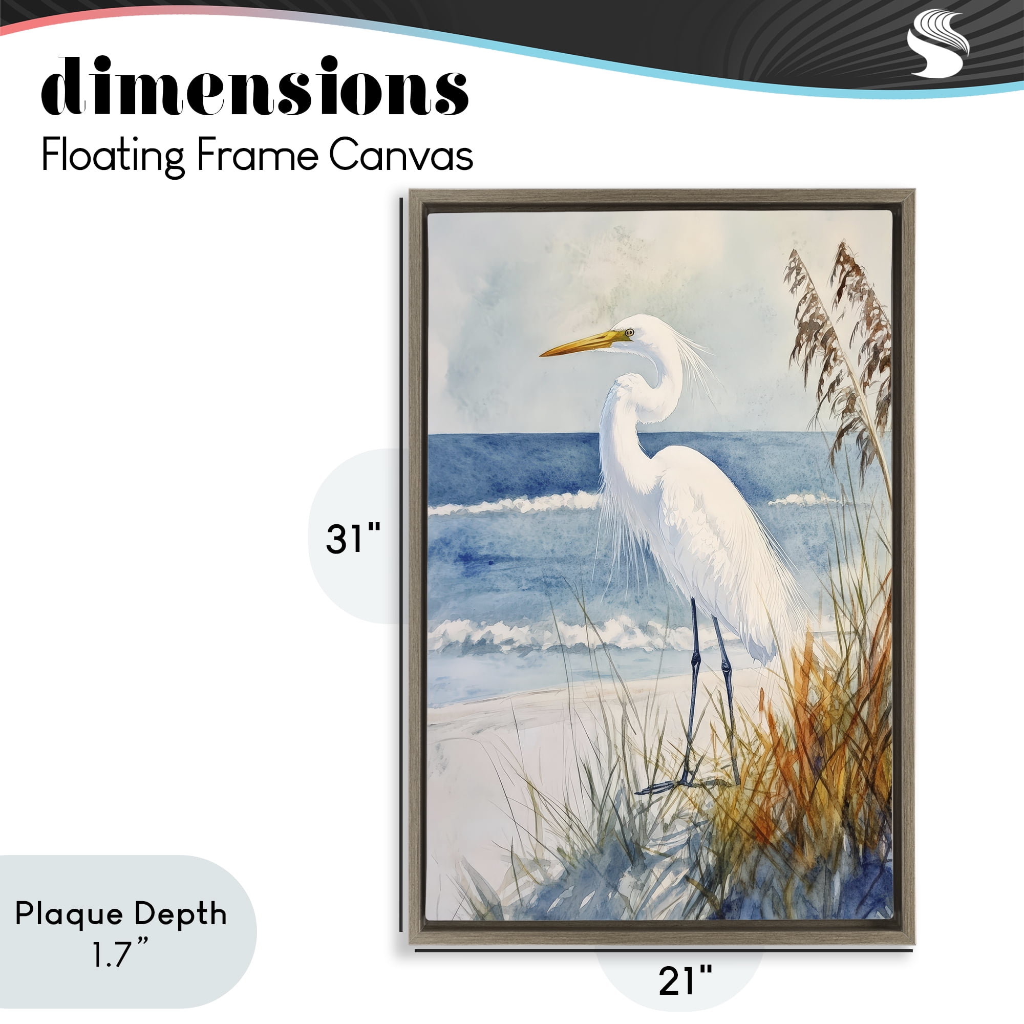 Stupell Industries Egret By The Waves Brown Framed Floater Canvas Wall Art, design by Petal Prints Design