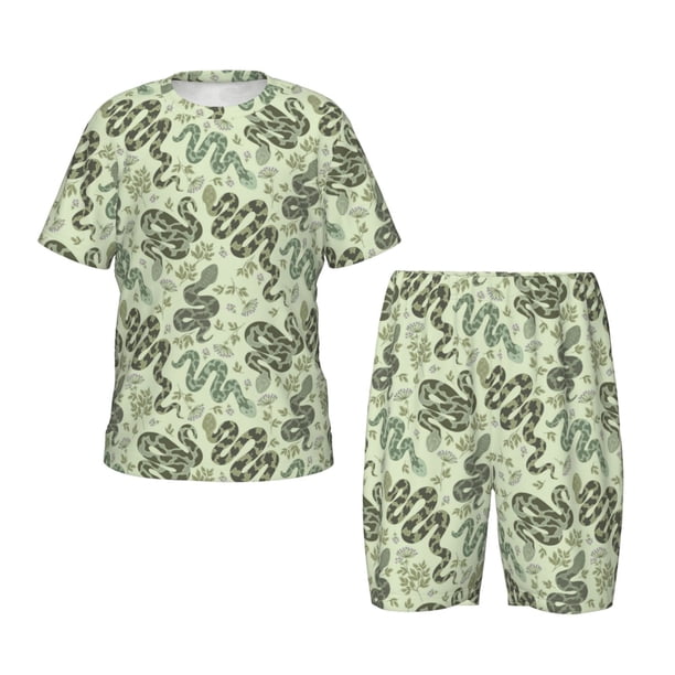 Balery Green Snake Conjunto de Pijama Infantil de Manga Corta con Estampado – Ropa de Dormir de Algodón Suave-X-Large
