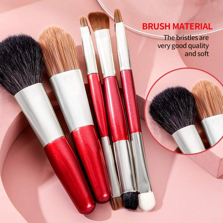Protable Mini Makeup Brushes Set with Travel Case,5PCS Cosmetic Brushes  Kit(Natural and Synthetic Hair)-Includes  Foundation-Contouring-Blending-Blush