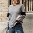 thumbnail image 4 of Mujeres Top Encaje leopardo impresión empalme crewneck manga larga suelta camisa casual pullover para primavera Niñas, 4 of 8