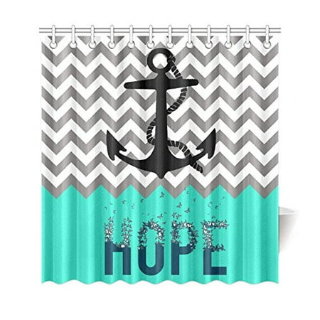 Gckg Nautical Sea Anchor Shower Curtain Cheveron Stripes Grey