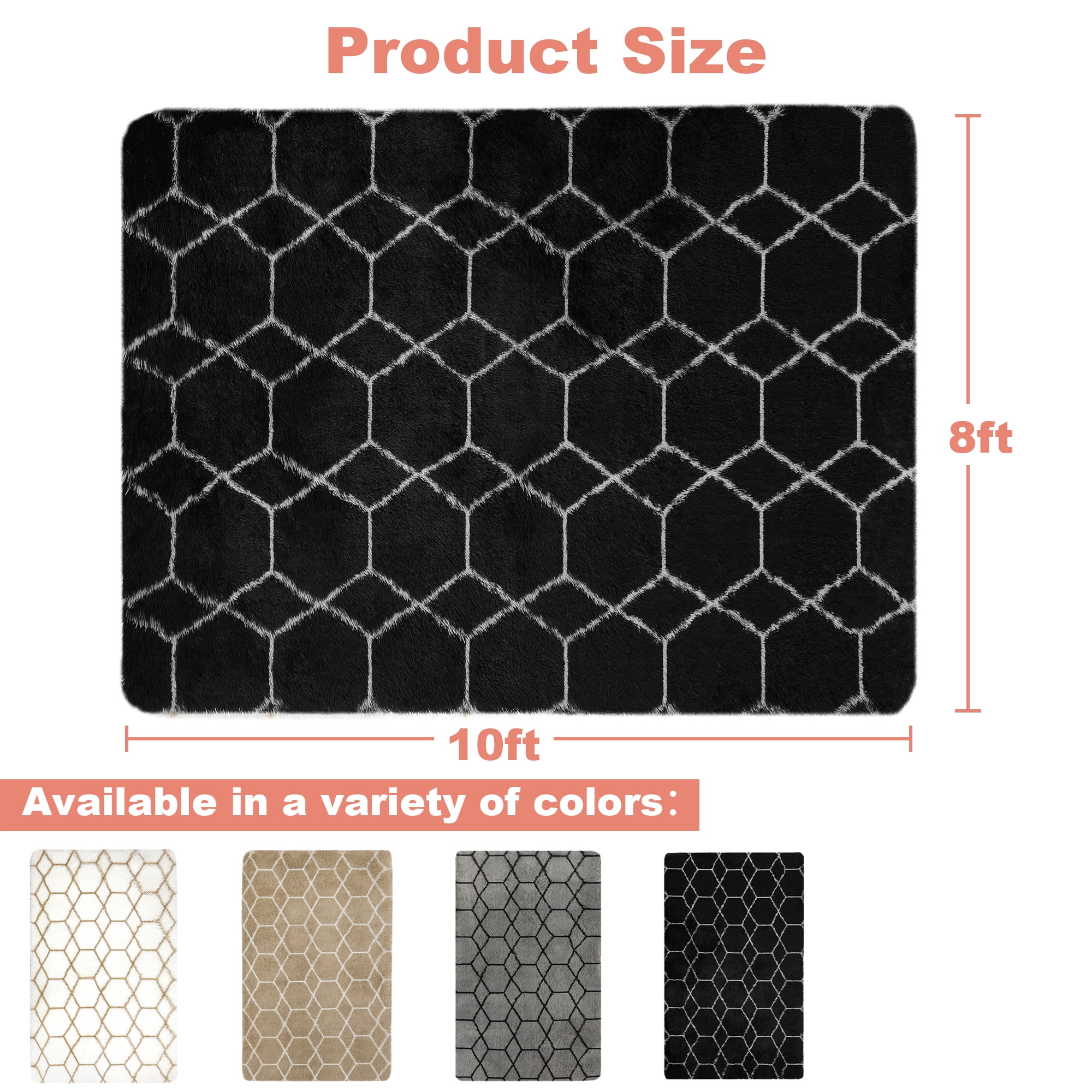 Nefoso Shag Geometric Area Rug, 8ft x 10ft Soft Fluffy Area Rugs for Living Room Bedroom Decor Carpet, Black & White